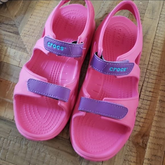 Girls Crocs SWIFTWATER RIVER SANDAL K PARADISE PINK/AMETHYST - size 3 - Picture 7 of 7